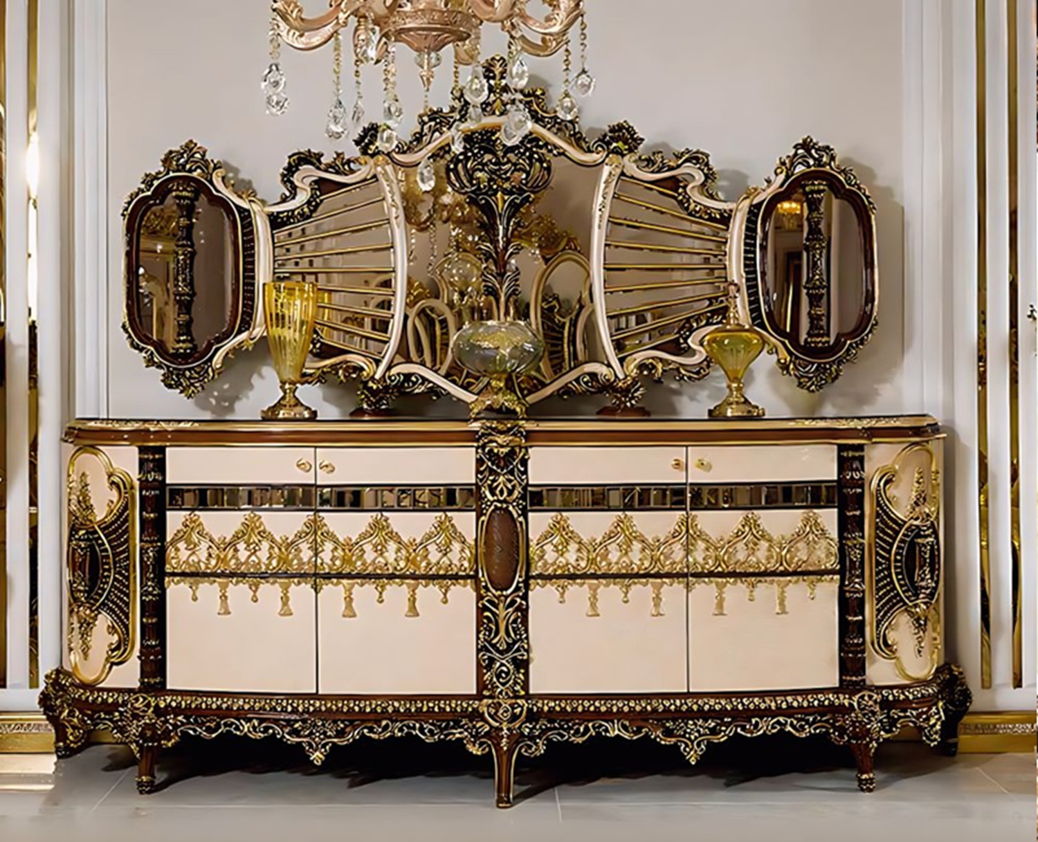 Royal Craft Furniture Luxury Dining Table Set Handcrafted, Gilded Gold Leaf Detailing, Rococo-Inspired, Upholstered Chairs Premium European Design - Image 7