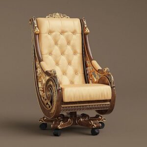 Royal Craft Furniture Maharaja Luxury Carved Wooden Revolving Chair In Teakwood For Office Use