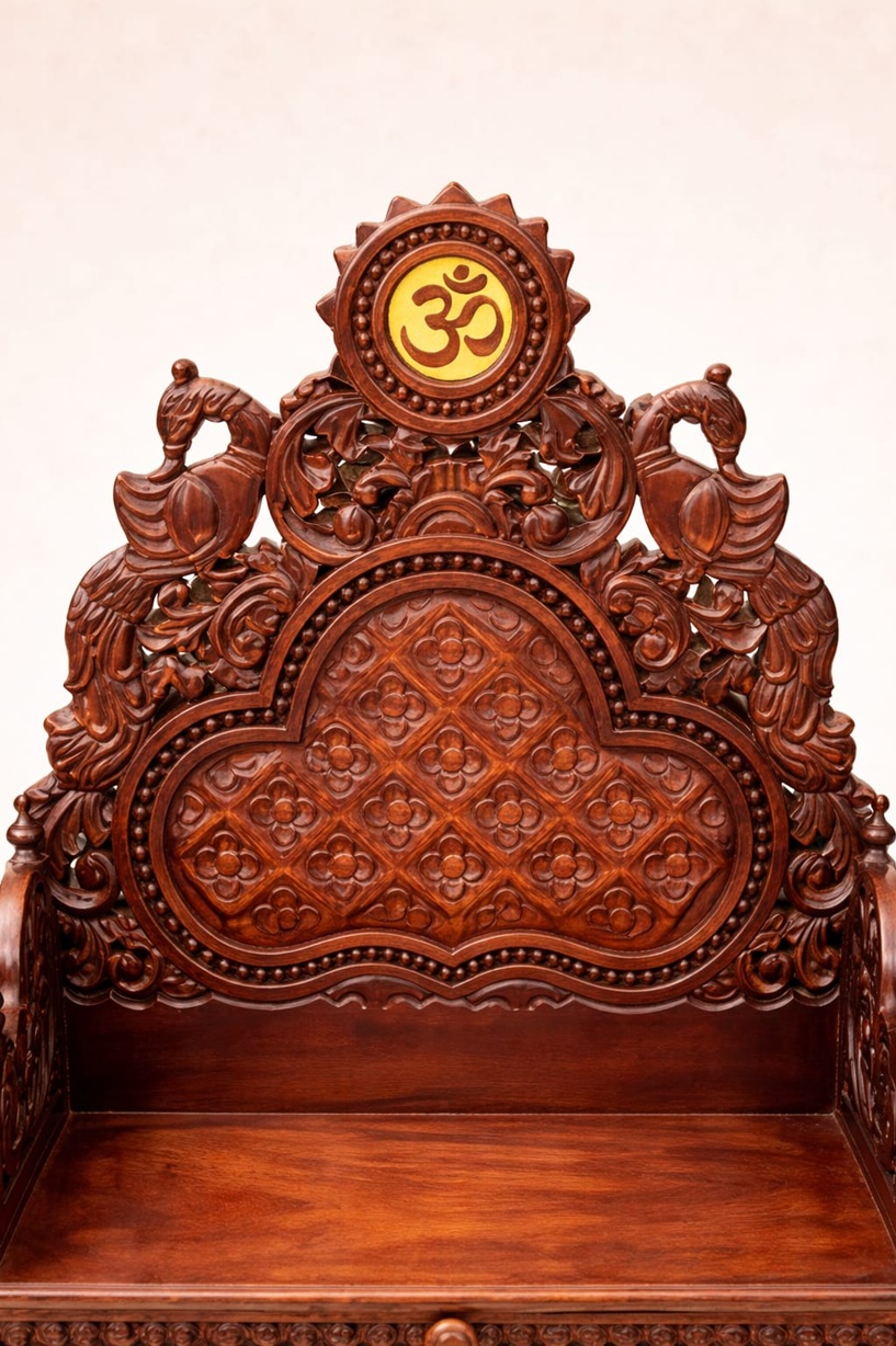 Royal Craft Furniture Durable Teak Wood Puja Chowki with Storage | Handcrafted - Image 3