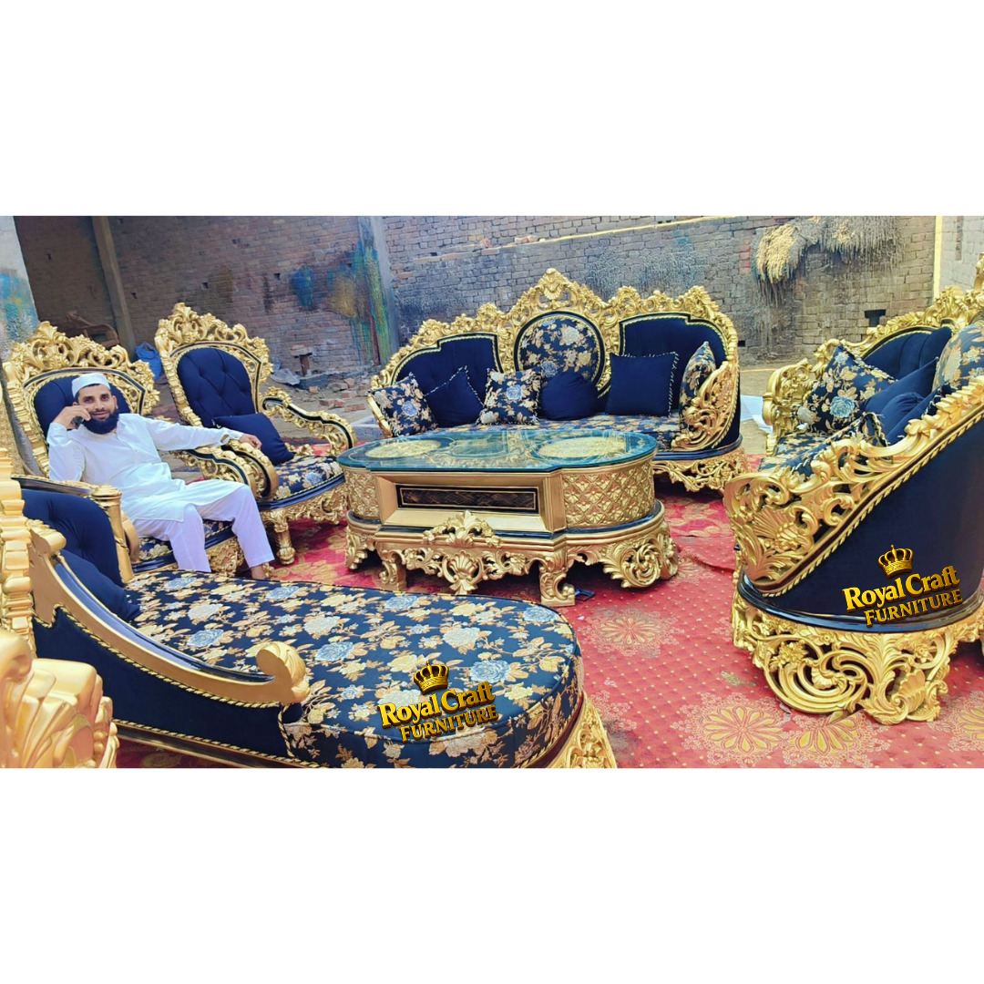 Royal Craft Furniture Turkish Style Sofa Set Black & Golden SHade