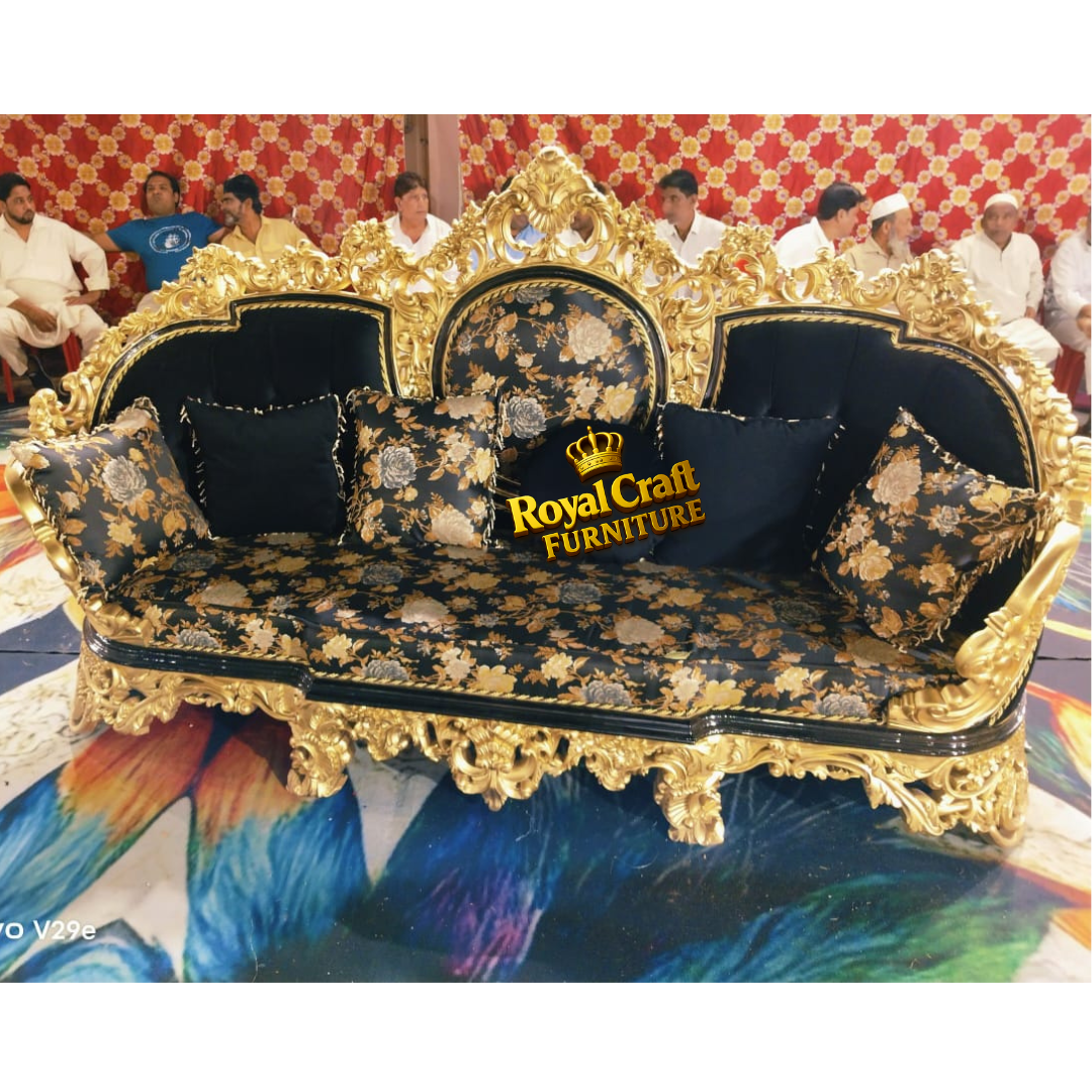 Royal Craft Furniture Turkish Style Sofa Set Black & Golden SHade - Image 3