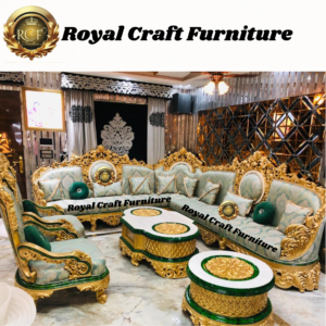 Royal Craft Furniture Turkish Style Sofa Set Golden Shade with Green Fabric Shade