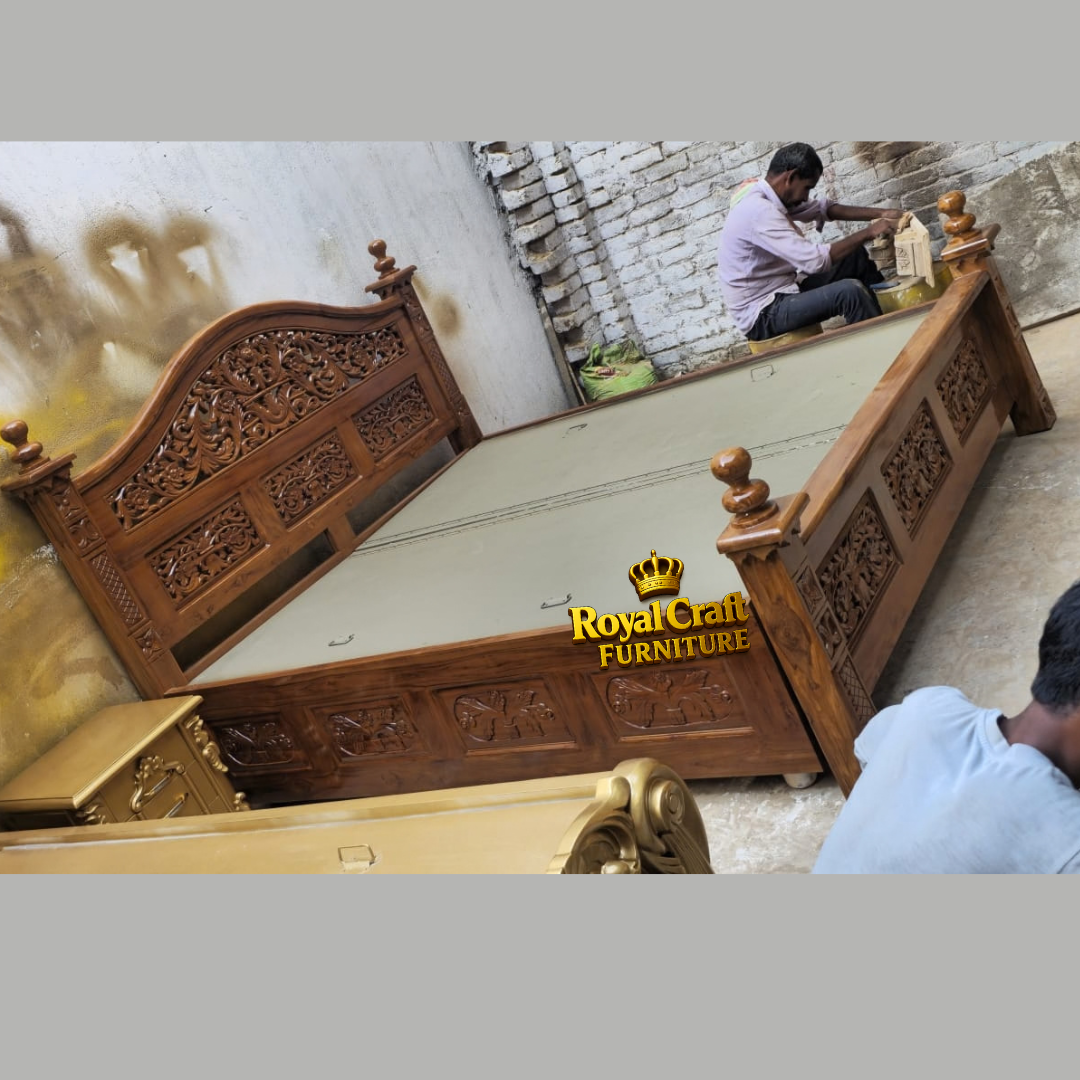 Royal Craft Furniture Heritage Handcrafted Carved Wooden Bed - Image 2